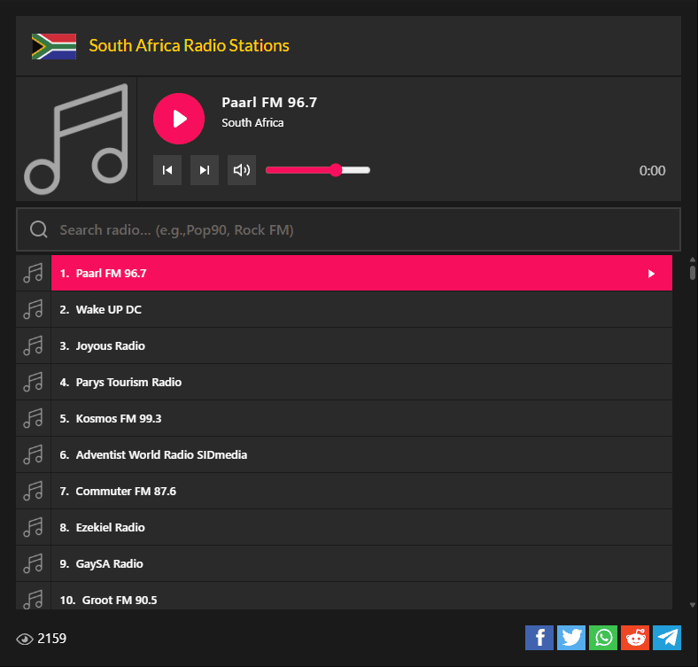 South Africa Radio Stations live streaming on one page